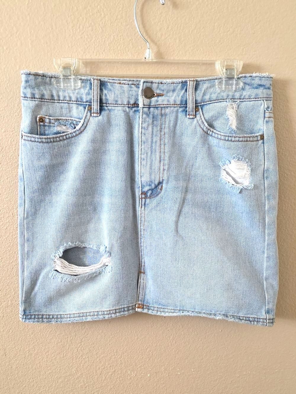 Billabong Light Wash Distressed Denim Mini Skirt - Size 28